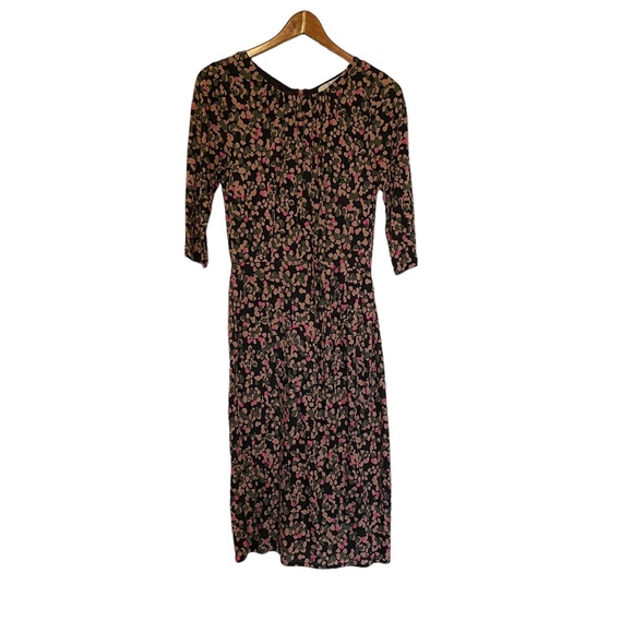 Boden 1/2 Sleeve Fitted Midi Dress in Black Pink Spots Petals Size 6 - Picture 1 of 4